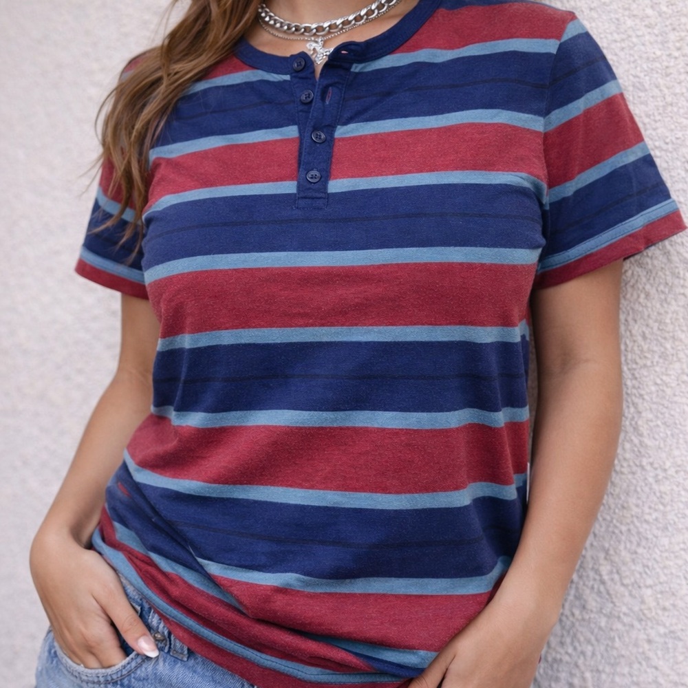 Vans Blue and Red Striped Women's Tee
